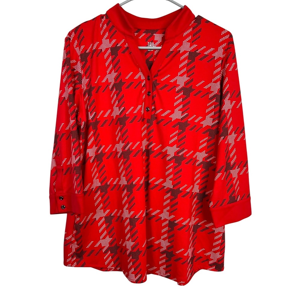 Tail Activewear Women's Red Houndstooth Mock Neck Golf Top - Size Large